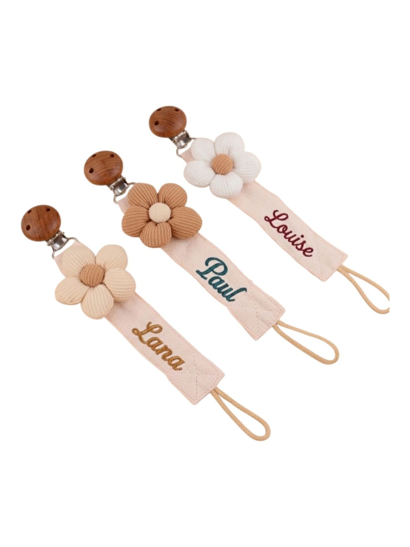 Attaches tétines avec prénom brodés